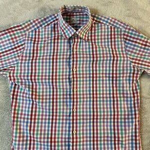 Peter Millar Shirt Mens Medium Multicolor Gingham Check Button Up Weekender Wash